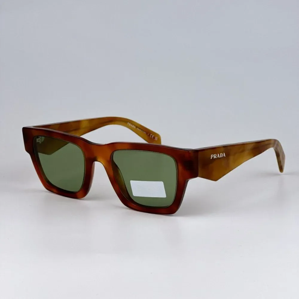 NEW Prada PRA06S 11P60C Cognac Tortoise Green Square Unisex Sunglasses PR A06S